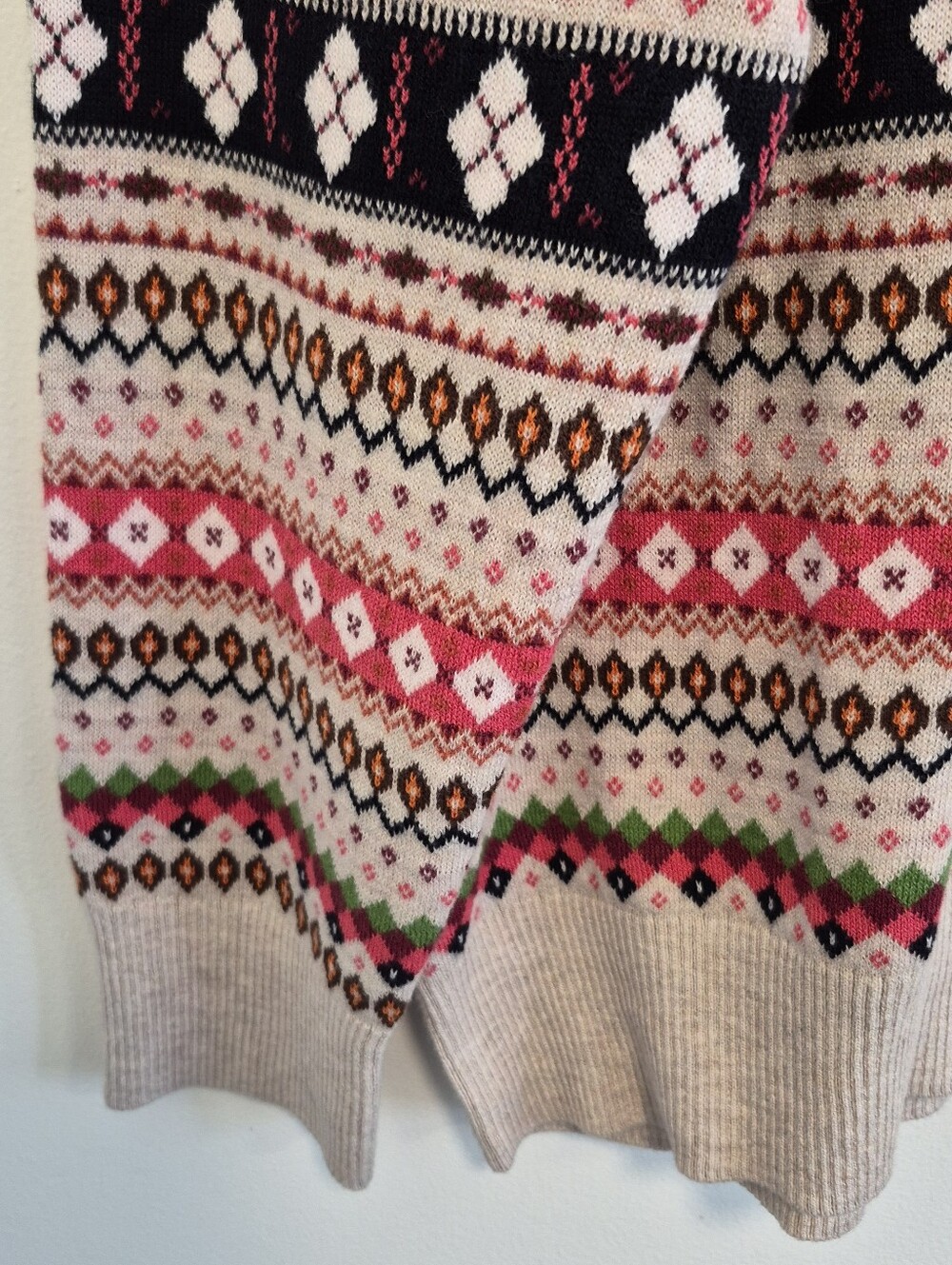 Talbots Squirrel Fair Isle Sweater Button Shoulder Crewneck Beige/Orange Size XL - Picture 7 of 12
